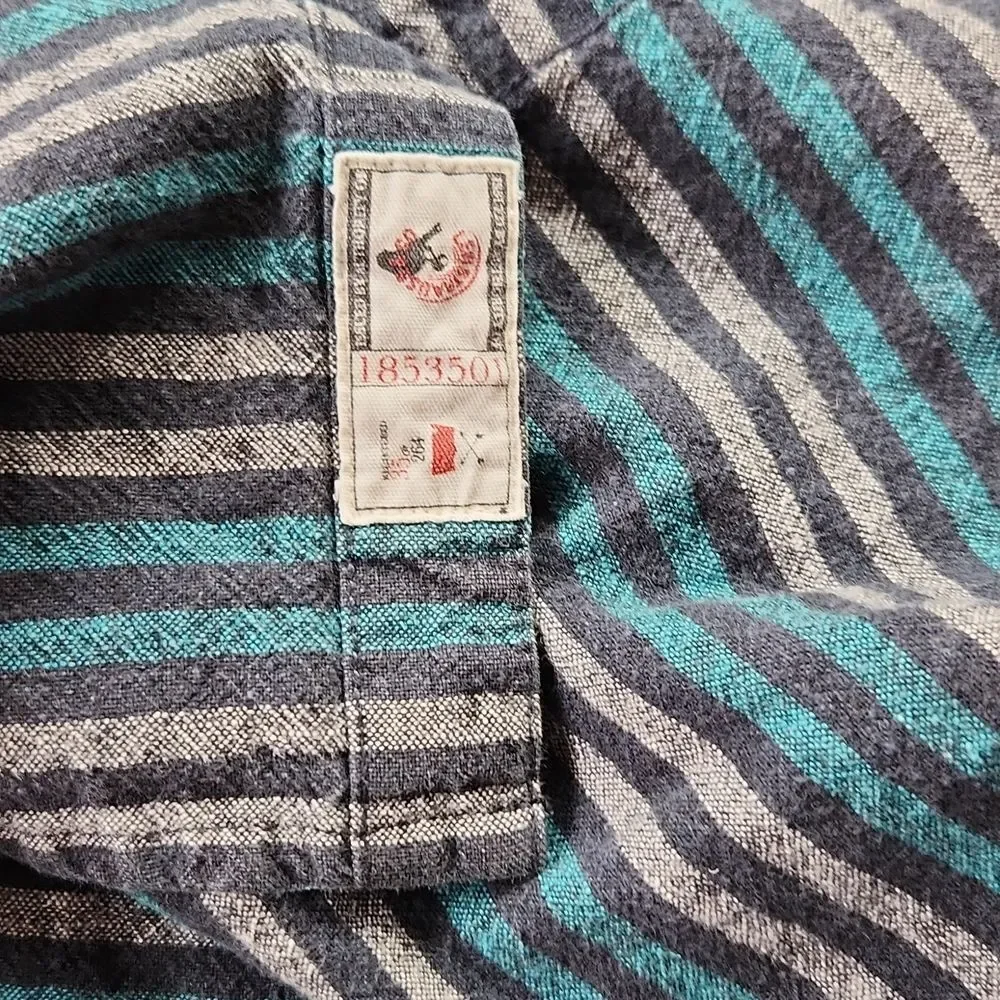 Levis Men's Abbey linen blend striped shirt casual button down teal grey 2XL XXL